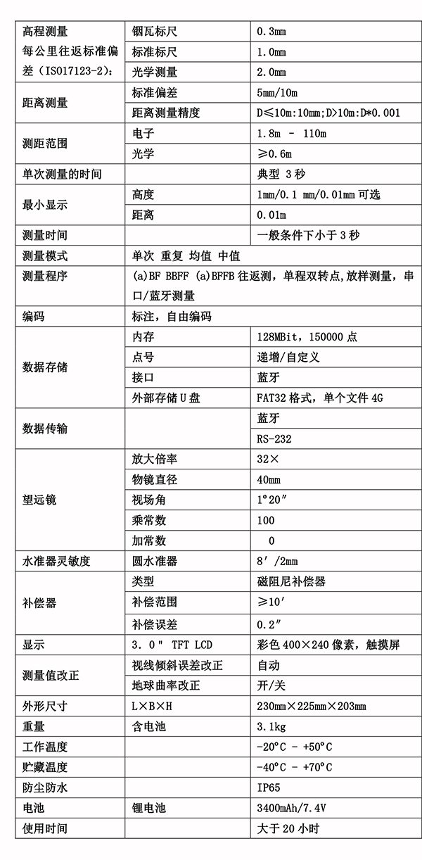 南方測繪DL-2003A電子水準儀技術參數(shù)